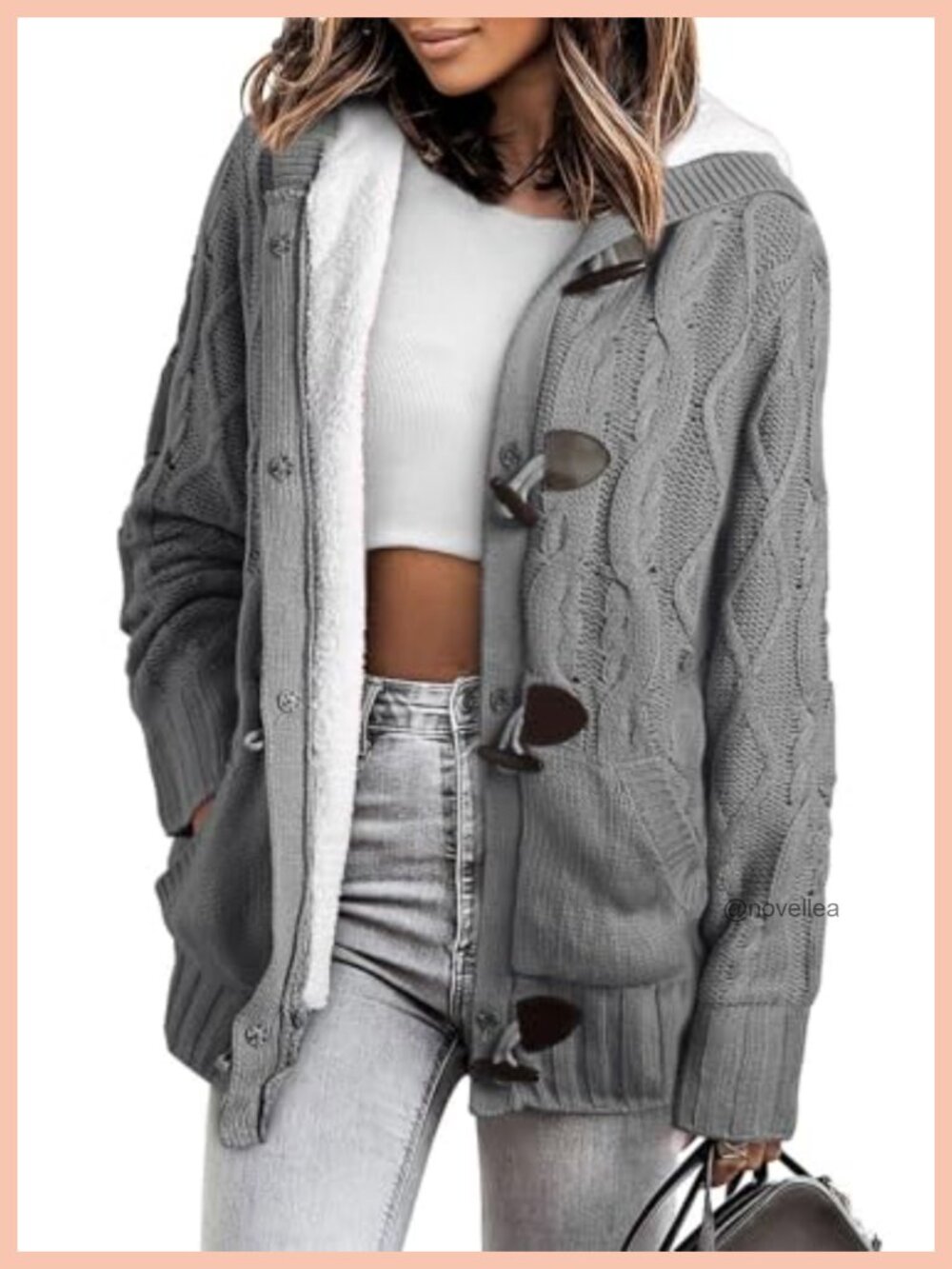 Fleece Lined Hooded Cardigan Zip Button Knit Winter Sweater Coat